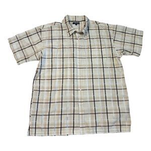 Delf Trading Inc  Mens Size 3XL Long Sleeve Beige Striped Brown  Button Up Shirt
